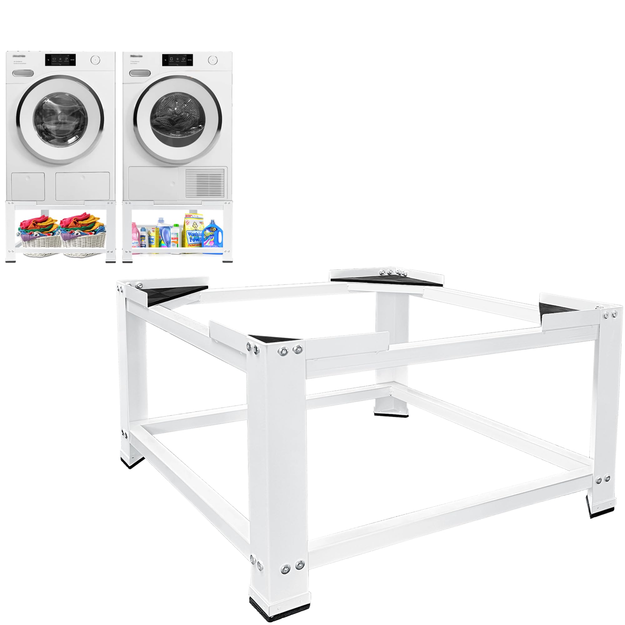 Royxen 16" Height Washer and Dryer Pedestals,Heavy Duty Laundry Pedestal Universal Fit 600lbs Capacity,Washing Machine Base Stand and Dryer Base for Laundry Room (White)