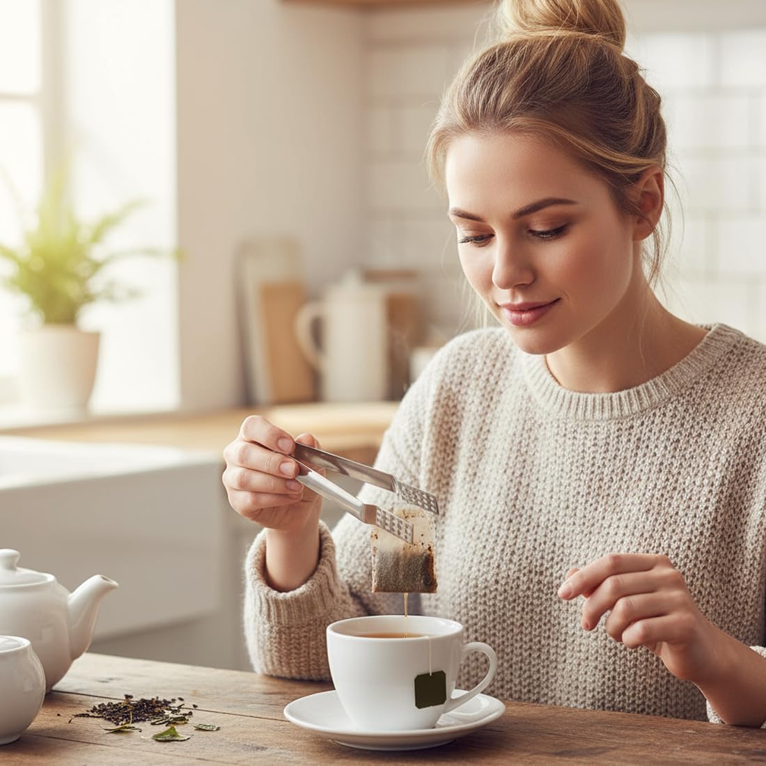 2 piezas Plata Pinzas Exprimidoras de Bolsitas de Té, Organizador de Bolsitas de te, Infusionador Bolsas, Accesorios Colador Dispensador Acero Inoxidable para Amantes del Té Regalos