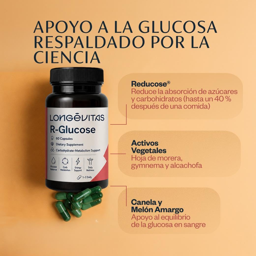 Longévitas Bloqueador Carbohidratos, Reducose® Glucosa (60 Cápsulas) | Hasta 2 meses, Reduce hasta el 40% la absorción de azúcar, Canela, gymnema, cromo, Fabricado en España, ISO 9001