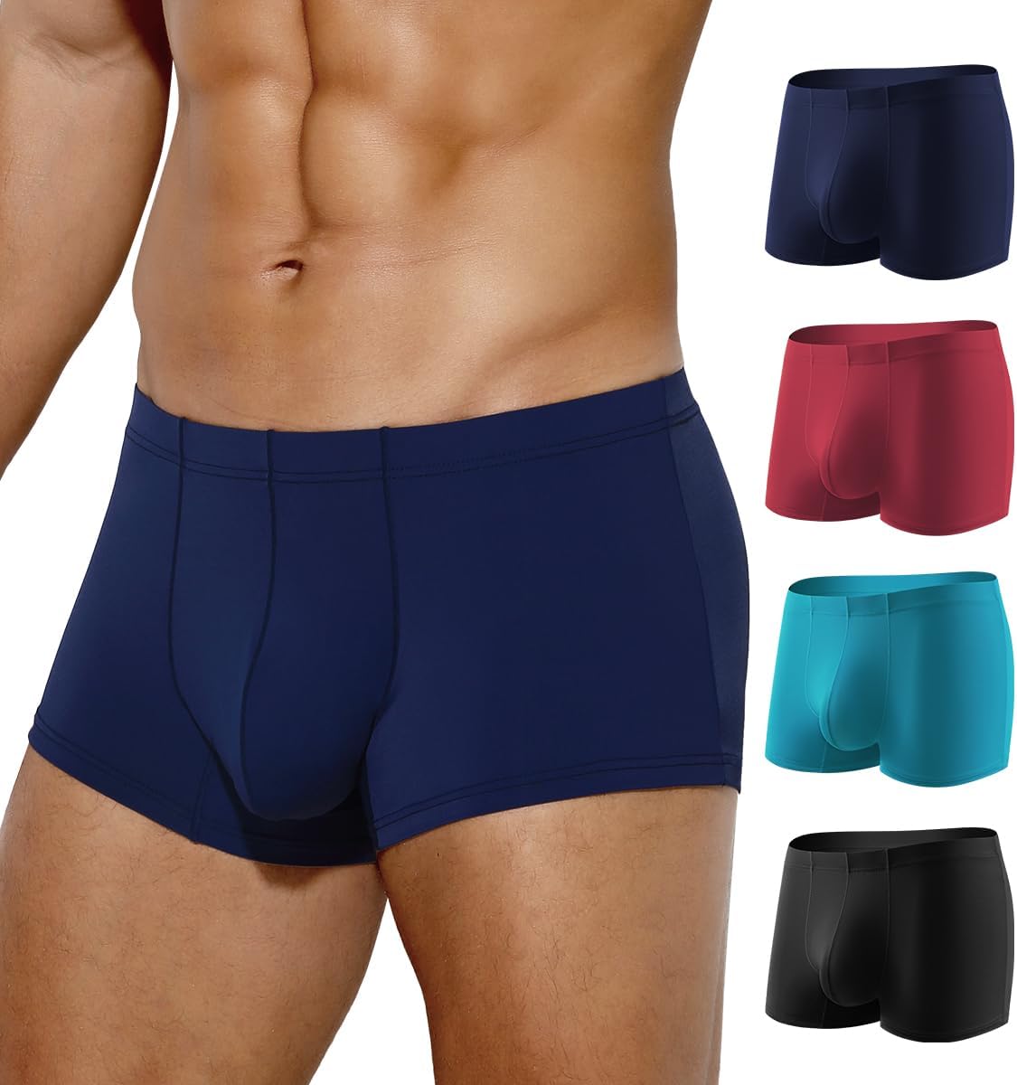 Arjen Kroos Men's Boxer Briefs, Sexy Silky Breathable Ice Silk Mens Trunks Underwear, Underwear for Men 4 Pack