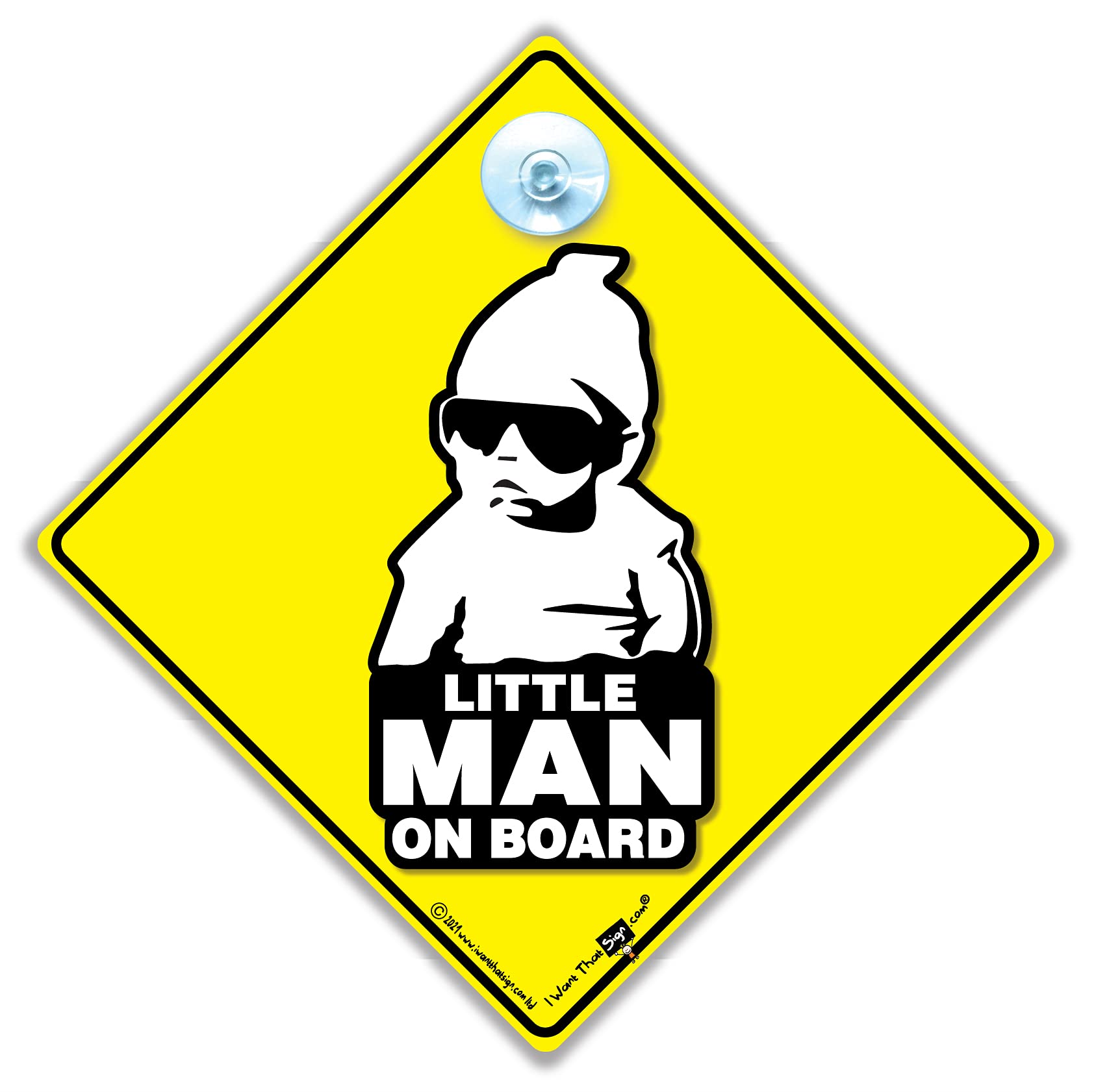 Iwantthatsign.com Black,Yellow Little Man On Board Car Sign, Hoodie Baby On Board Sign Style Suction Cup Car Sign In Yellow And Black 14Cm X 14Cm