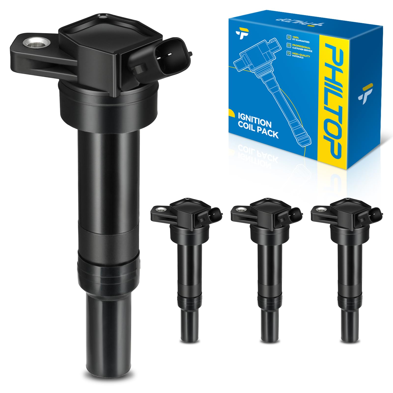 PHILTOP 4-Pack Ignition Coil UF651 Fit for Elantra Tucson Elantra GT Forte | Hyundai Elantra 2010-2015 1.8L/2.0L, Tucson 2014-2020 2.0L, Elantra GT 2013-2020 2.0L, Elantra Coupe 2013-2014, Kia Forte