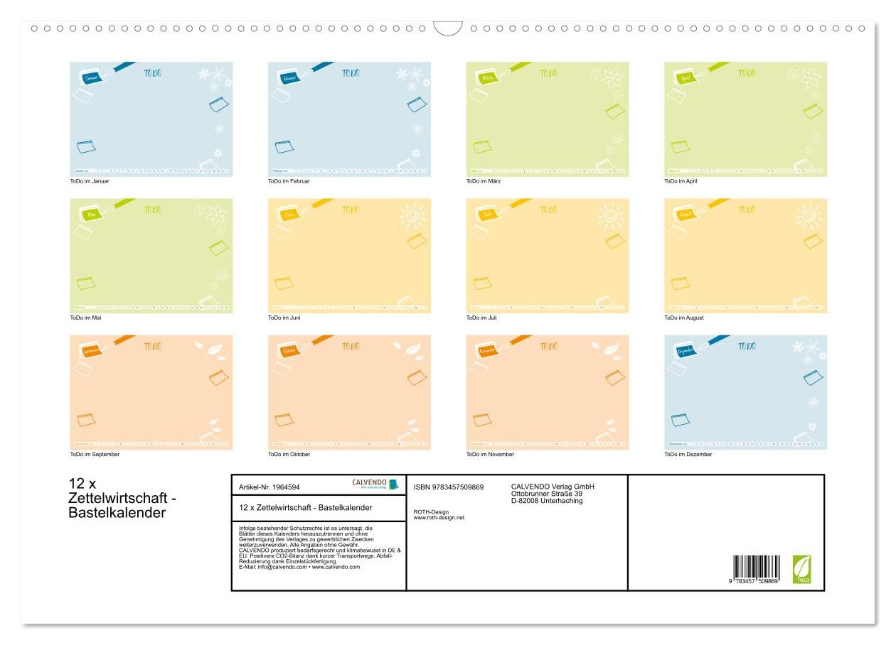 12 x Zettelwirtschaft - Bastelkalender (Wandkalender 2026 DIN A2 quer), CALVENDO Monatskalender: Ein Kalender für Ihre Post-Its - eine aufgeräumte ... für jeden Monat (CALVENDO Lifestyle)