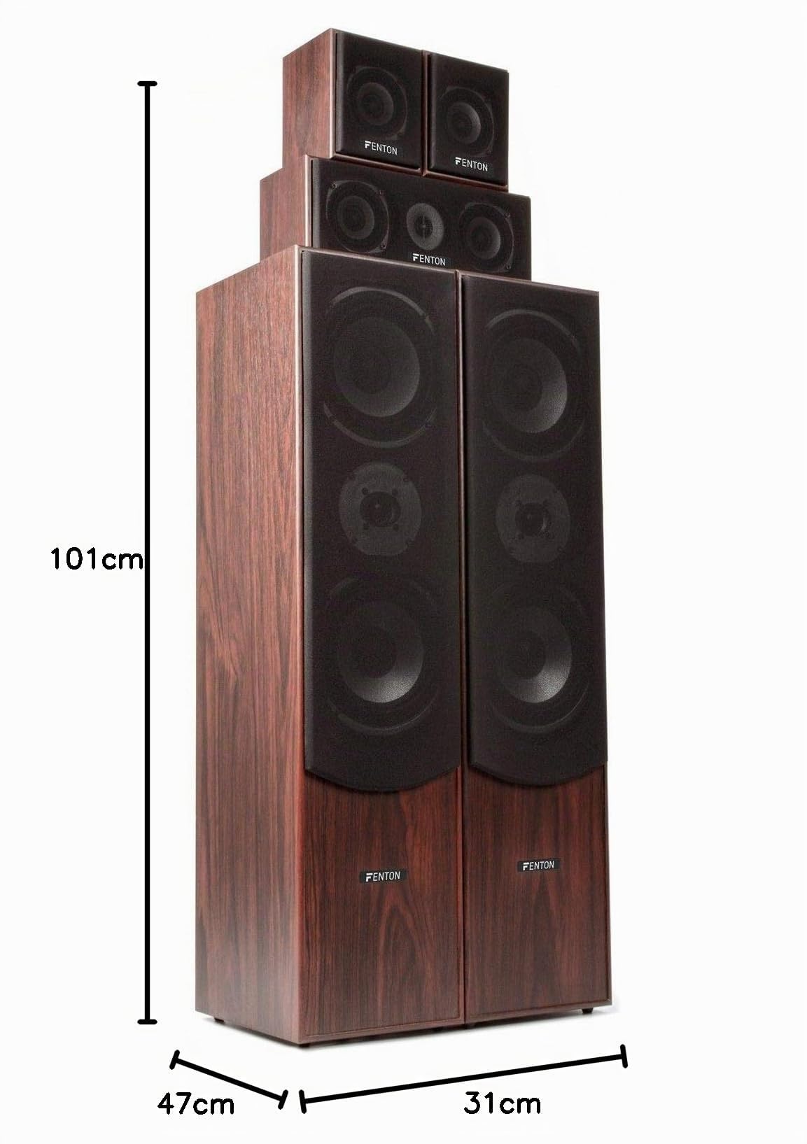 Fenton HF5W Home Cinema 5.0 - Noce 335 Watt, Confezione da 5 altoparlanti Home Cinema, ideale per film e musica