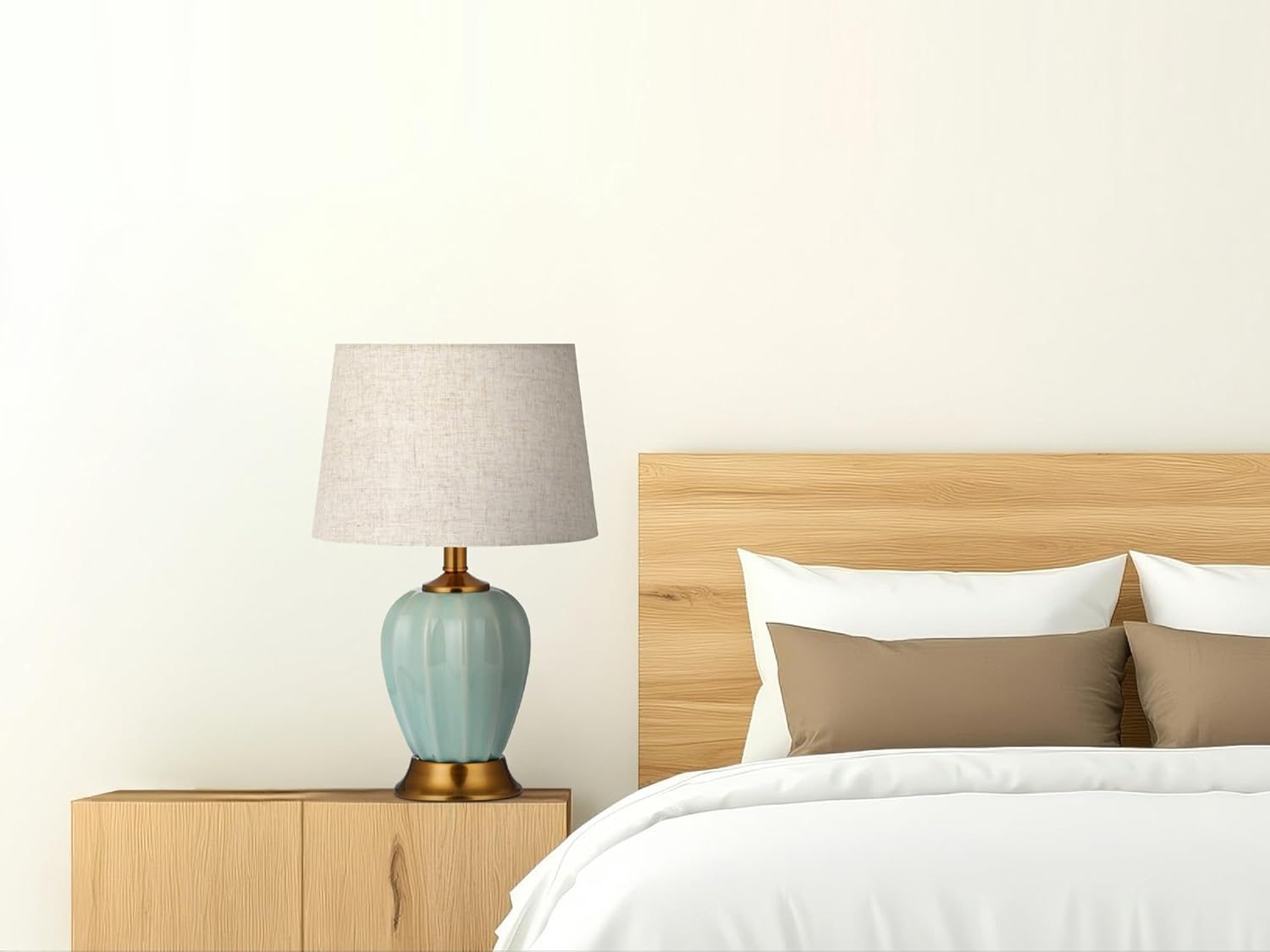 Vintage Ceramic Table Lamp for Living Room, 18.3'' Modern Ceramic Table Lamps for Bedroom, Brass Accents, Retro Bedside Nightstand Traditional Lamps, Classic Chinoiserie Green Lamp for Home Decor