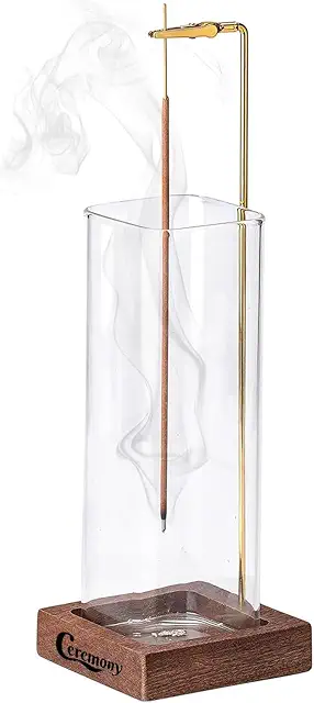 CEREMONY Wood Incense Holder with Glass Ash Catcher - Incense Match Burner