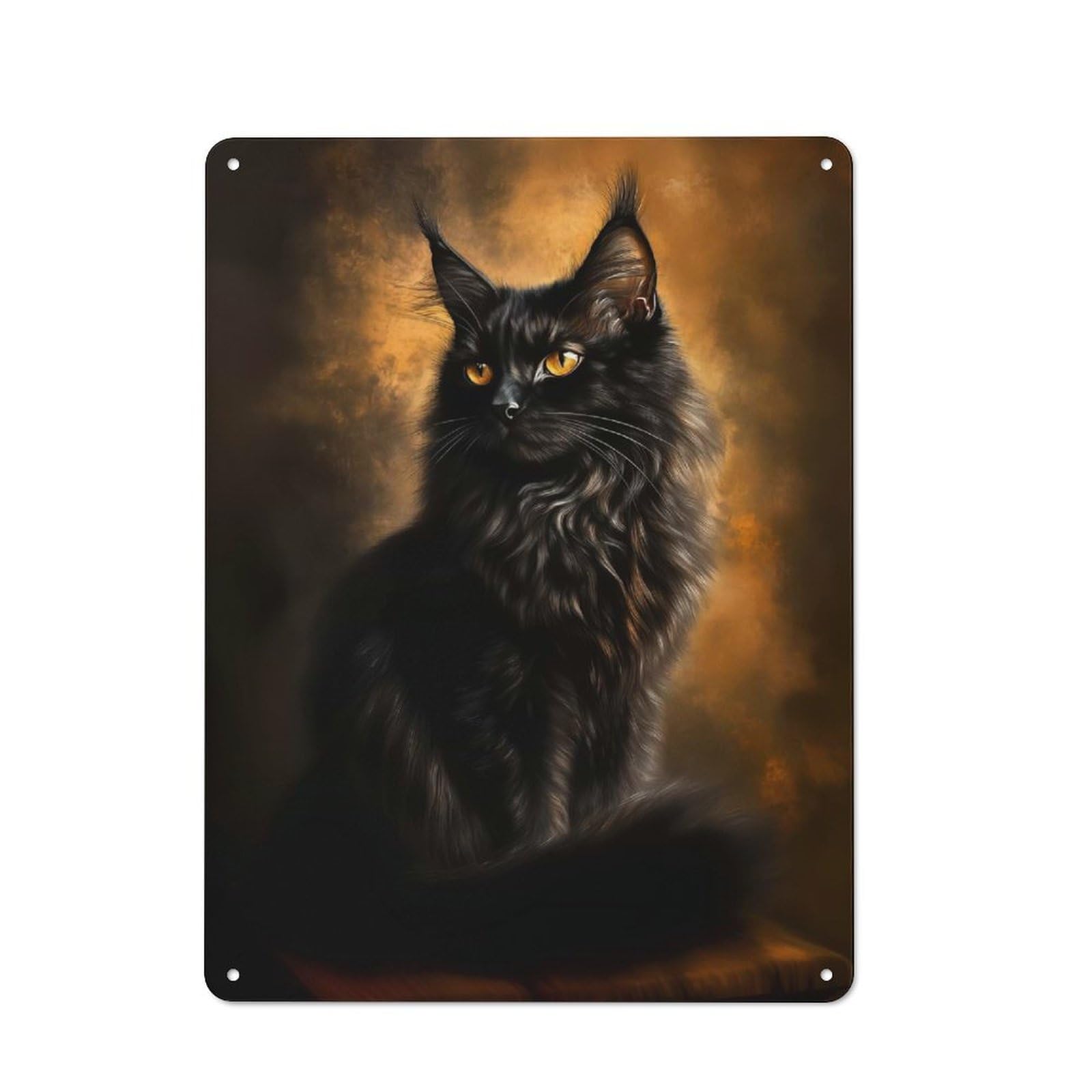 Junmoney Style-16 Retro Metal Wall Sign 40X30cm Featuring Black Maine Coon Cat Portrait For Pub Or Café, For Garage, Workshop And Man Cave Decoration
