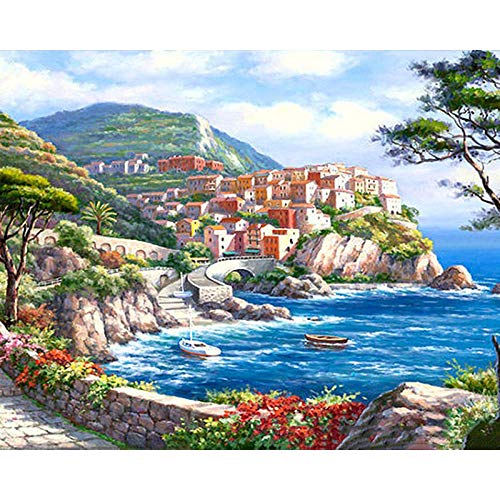 XCQHZYQ DIY Peinture par Numéro Kit, Maison de Plage 40x50 cm Peinture par Numero Kits avec Brosses et peintures acryliques pour Adultes Enfants Seniors Débutant Cover