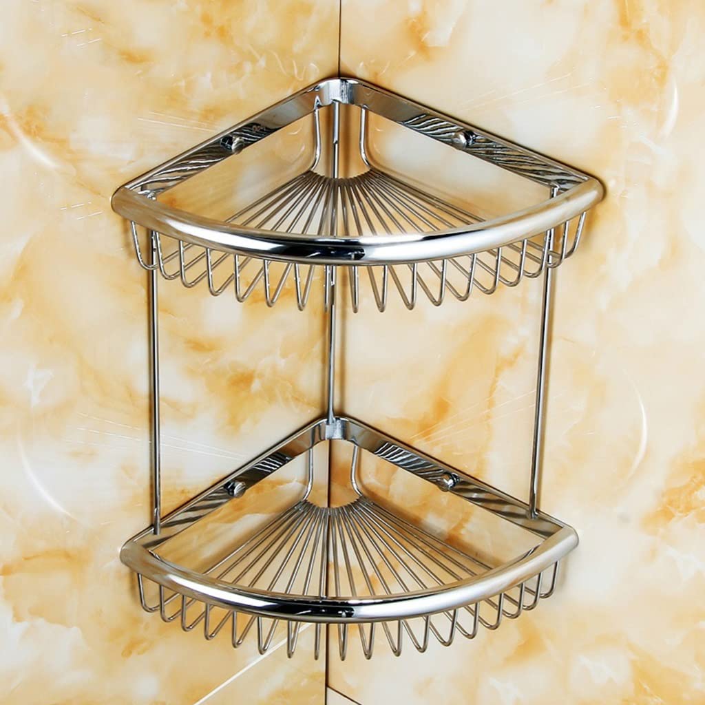BAHELS Corner Shower Caddy Modern Silver Solid Brass Bathroom Shelf Polished Chrome Cosmetic Holder 2-layer Makeup Bathroom Accessories