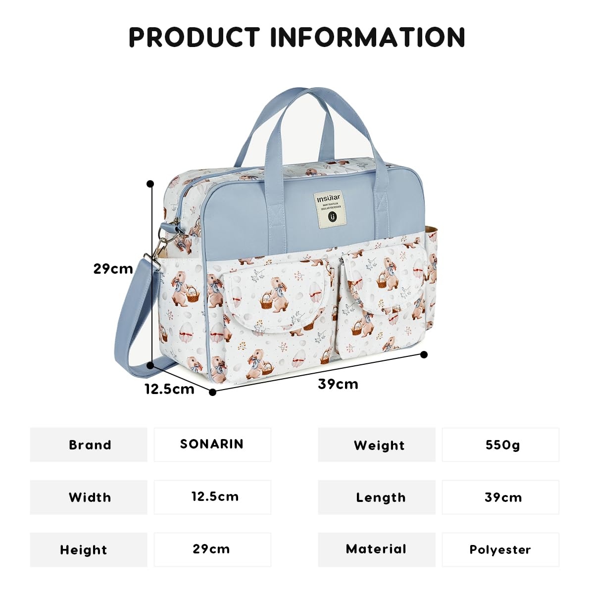 SONARIN Grande Capacità Multifunzionale Borsa Fasciatoio per Neonato,Borsa per il Cambio Borsa a Tracolla Borsa per Pannolini da Viaggio Impermeabile con Spalline & Fasciatoio