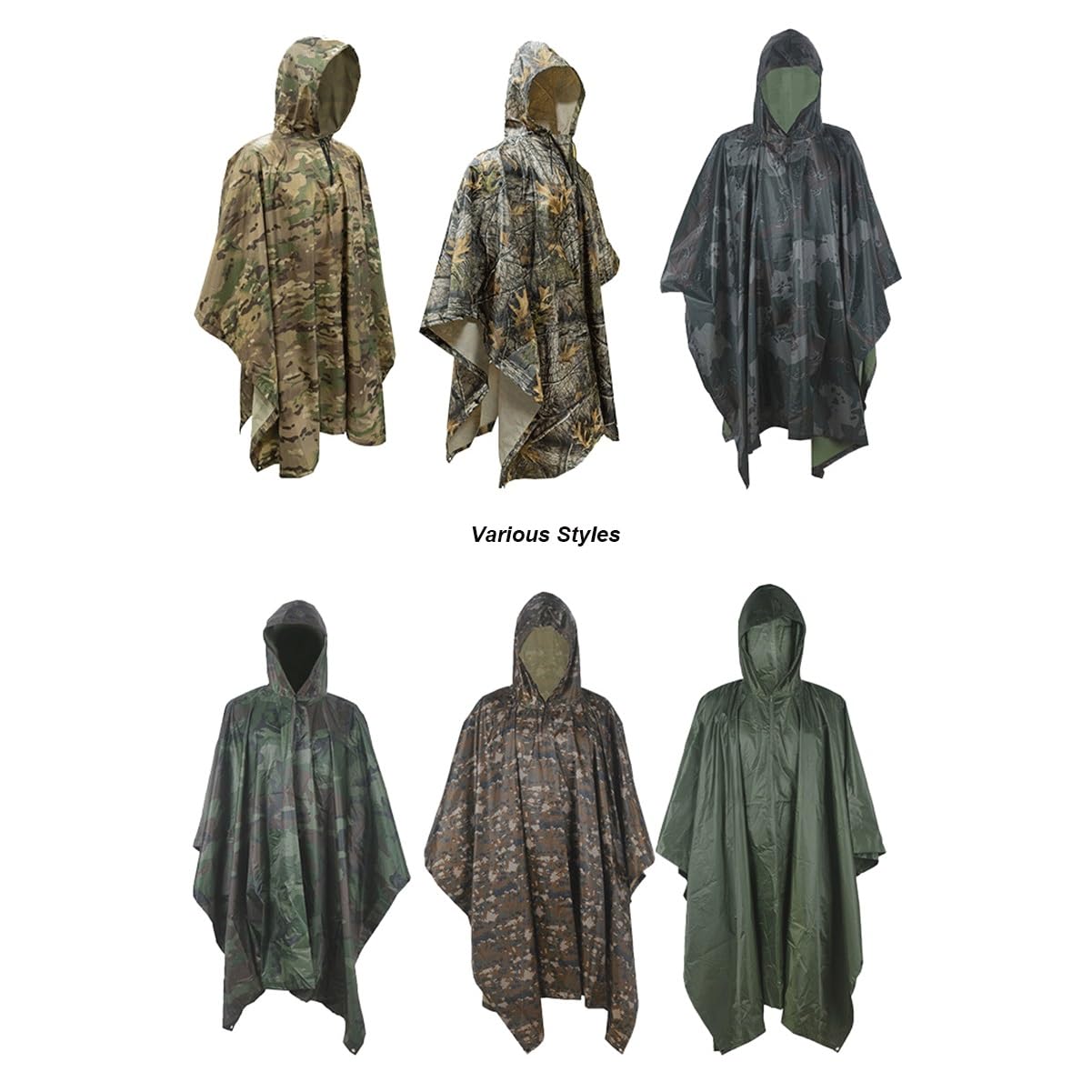 Poncho de Lluvia, Capa de Lluvia Impermeable con Capucha/Jungle Camoufle