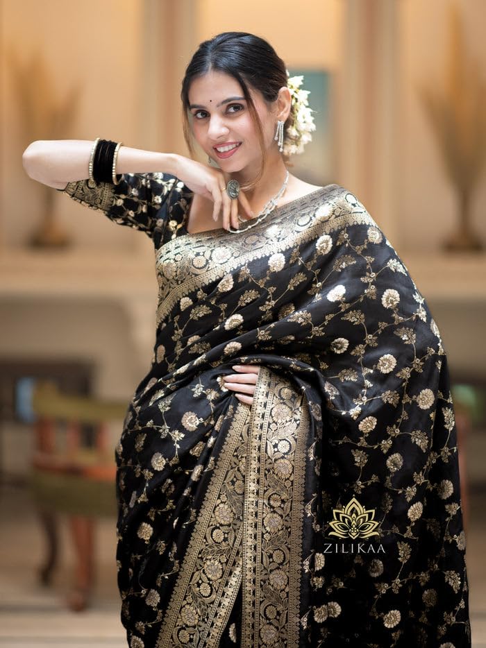 Image of C J Enterprise Women's Pure Kanjivaram Soft Silk Saree Banarasi Style Sarees For Wedding With Blouse Piece (Pari-165)