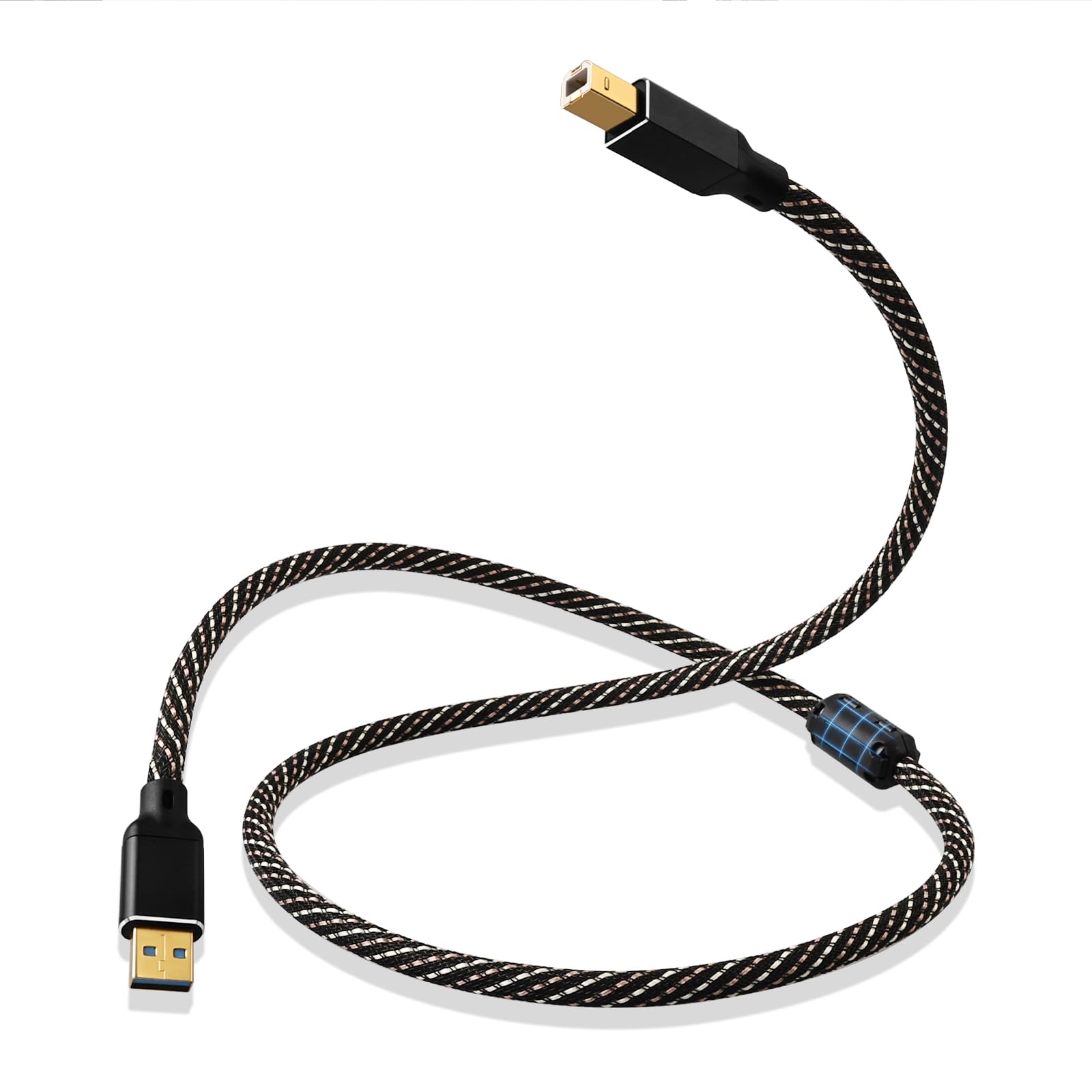 Cavo audio HiFi USB da 3 m, da USB A a USB B, nucleo OFC 4N, connettori placcati oro 24K, cavo USB A a B con treccia in nylon, compatibile con scheda audio, mixer, sintetizzatore (3 m)