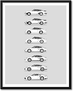 Porsche 911 Turbo Inspired Poster Print Wall Art Handmade Decor of Porsche 911 Turbo 930 964 993 996 997.1 991 992 Generations History Evolution 8x10" (Unframed) Satin Print
