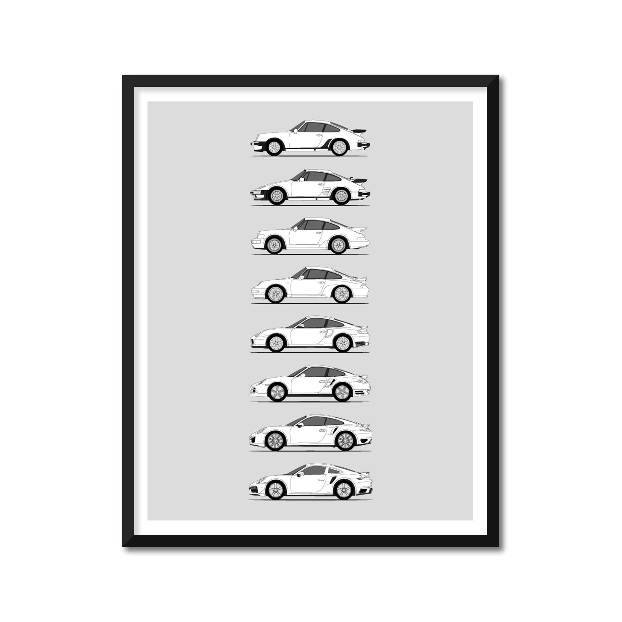 Custom Car Posters Handmade Poster compatible with History of Porsche 911 Turbo Print Art Decor of Porsche 911 Turbo 930 964 993 996 997.1 991 992 - A4 (21 x 29.7 cm) (Unframed) Lustre Print