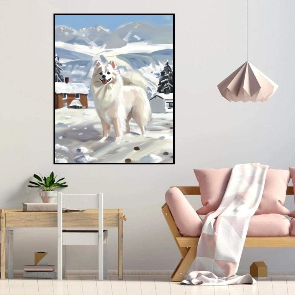 DIY Paint by Number for Adults Beginner American Eskimo Dog Paint by Number on Canvas DIY Oil Painting for Gift Home Wall Decor 20x24inch(50x60cm) Frameless