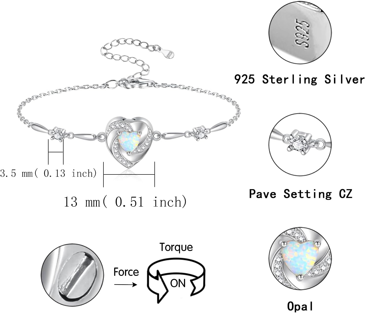 Sariel Opal Heart Ashes Urn Bracelet for Women 925 Sterling Silver Cremation Jewelry Memorial Gifts - Image 6