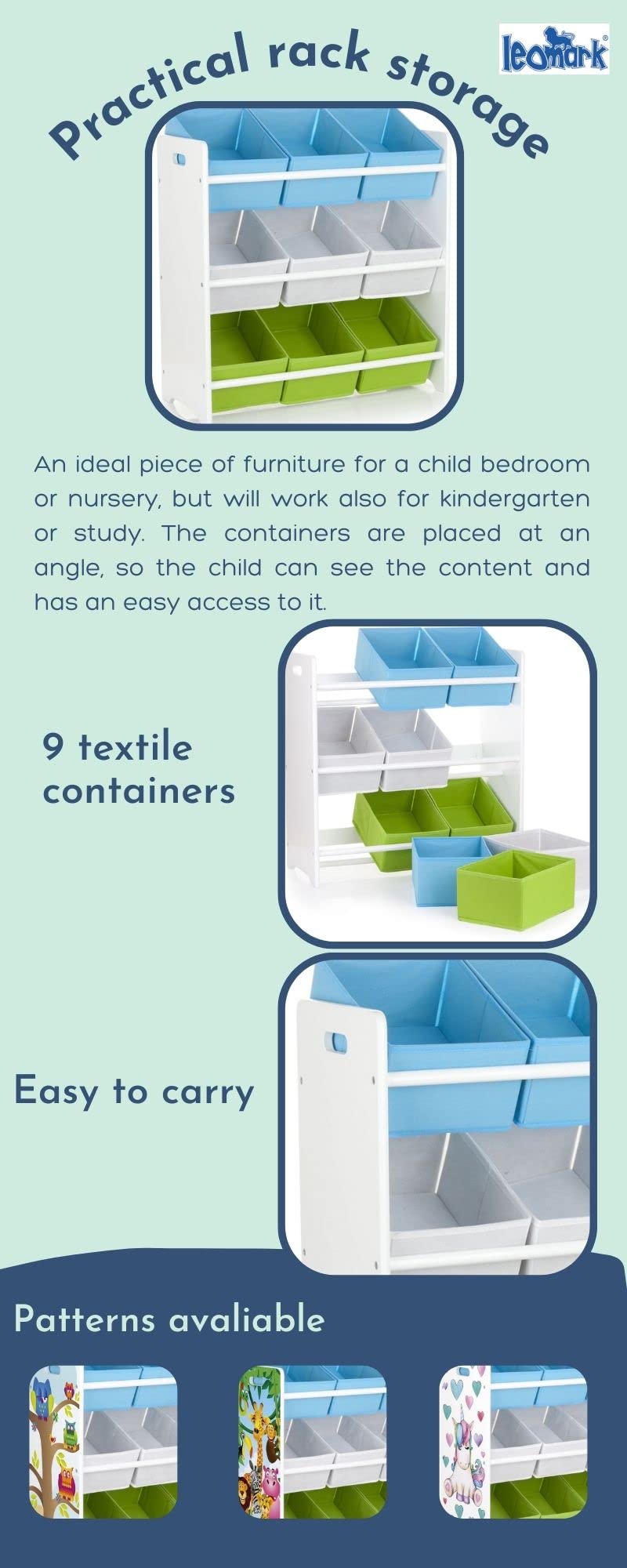 60x33x115 Cm Assemblaggio Fai Da Te Libreria Montessoriana Per Bambini Leomark Libreria Semplice Con Stampa UV - OSLO - Bianca Scaffale Con 3 Ripiani, Perfetto Per Casa, Ufficio, Camera Da Letto, Ripiani