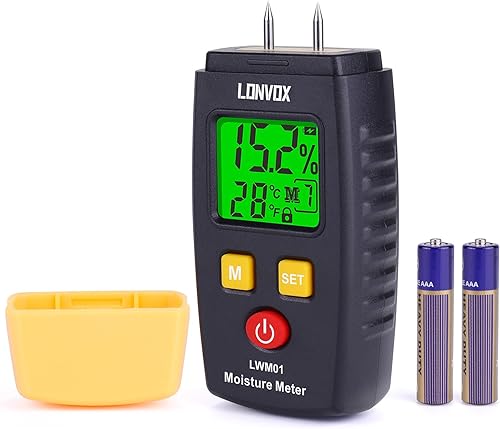 Medidor de humedad de madera, detector de humedad digital tipo pin con pantalla LCD retroiluminada, detector de fugas de agua con 7 modos, medidor
