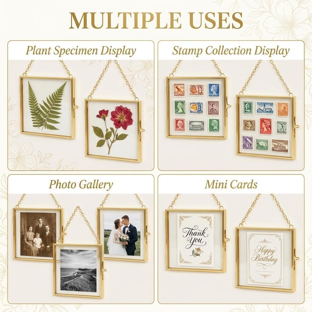 FOCHIER 3x3 Picture Frame Set of 12,Gold Modern Simple Thin Aluminum Metal Square Photo Frame with HD Glass,Mini frames for Pressed Flowers Display for Tabletop and Wall, 2 Pack