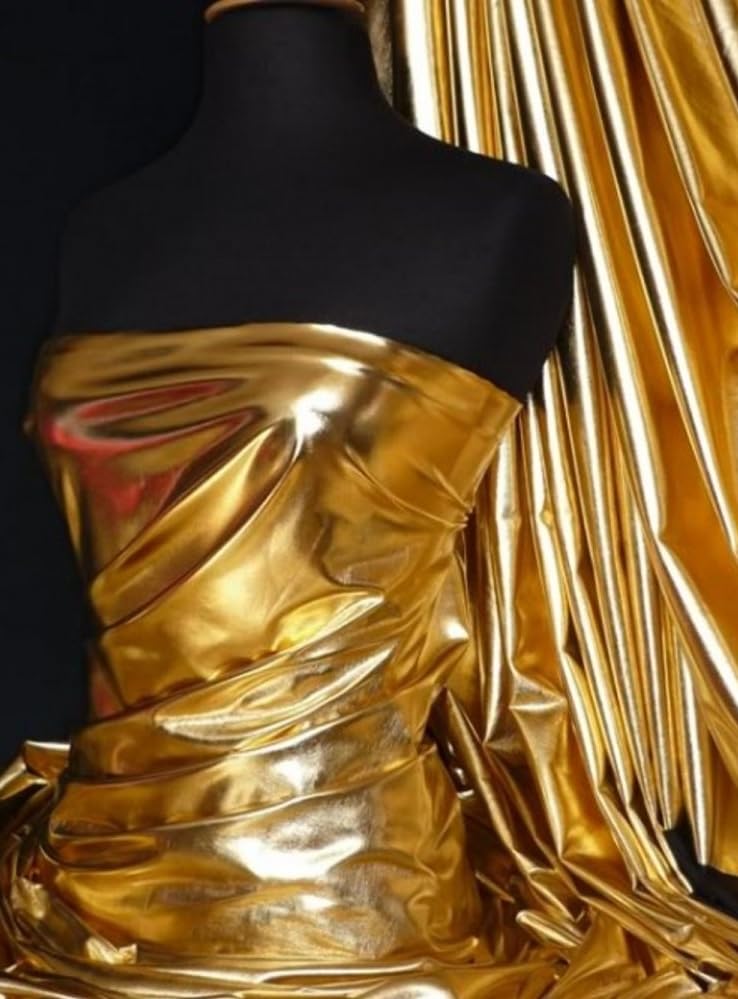 Mirror Foil High Shine Liquid Wet Look Stretch Fabric | Stunning Dressmaking & Display Material | Same Day Dispatch | Sold by The Metre | by Tia Knight (Gold, 1 Metre) — image 1