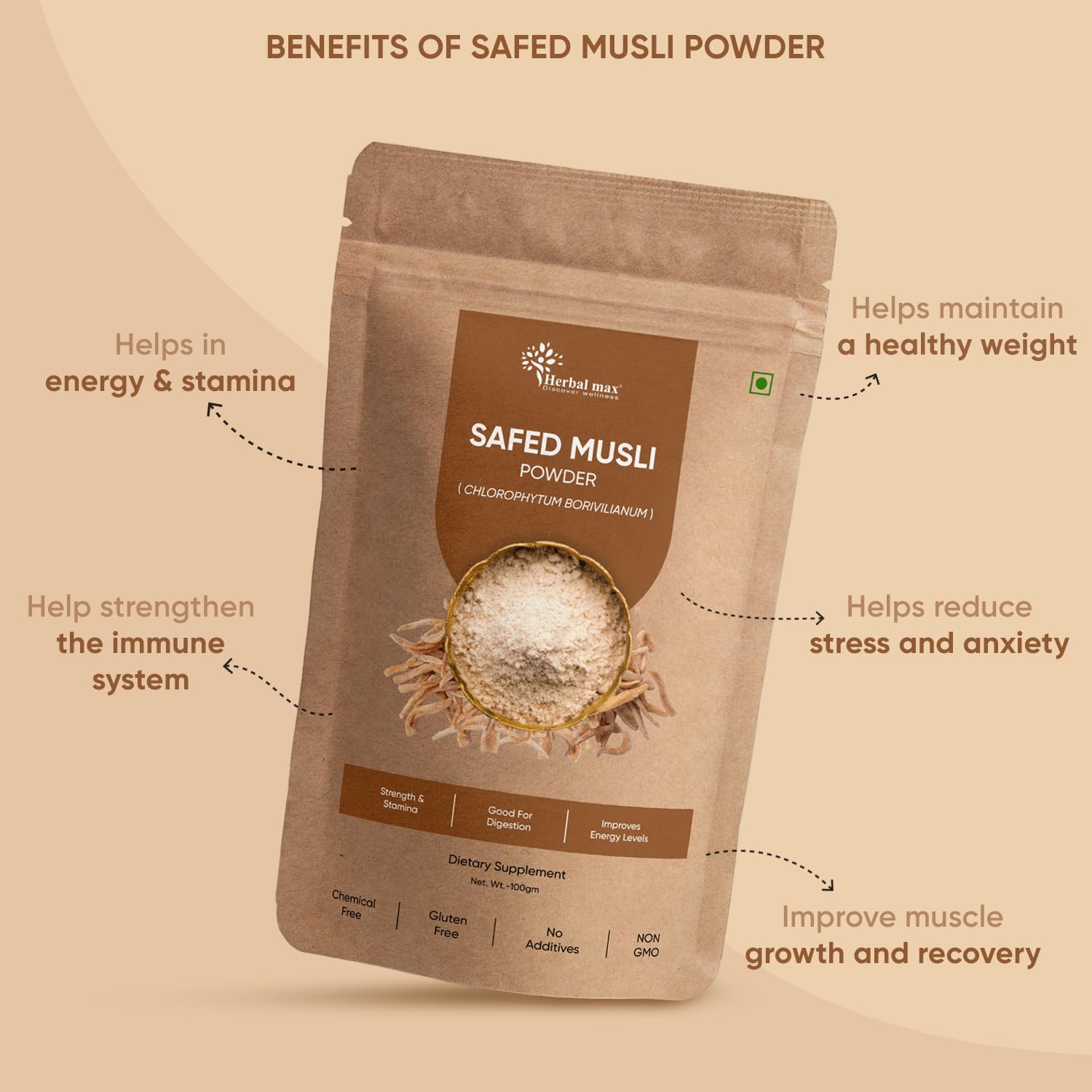 Herbal max Safed Musli Powder, 300gms | White Musli Powder | Pack of 3 Herbal max Safed Musli Powder, 300gms | White Musli Powder | Pack of 3