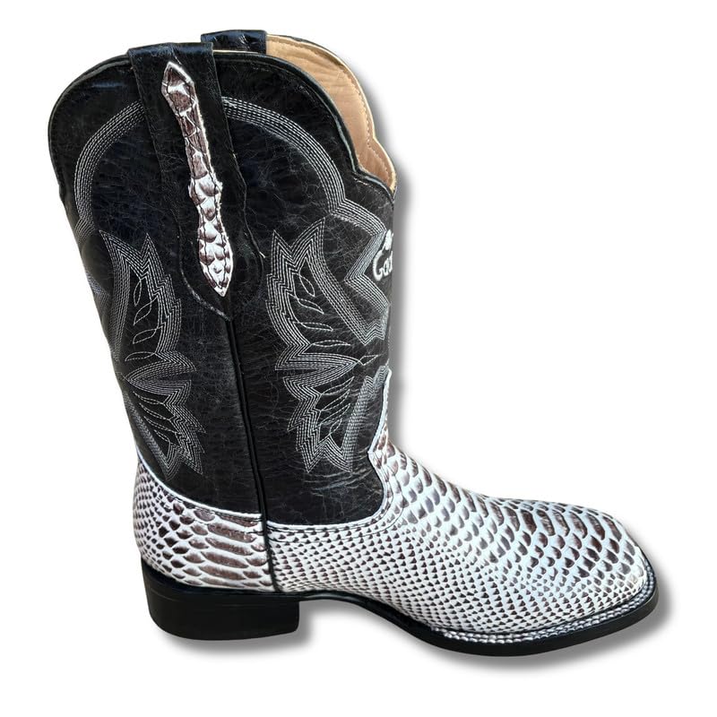 Image of Men's Alex Exotic Caiman Python Western Cowboy Boots Square Toe Pull On Tall Shaft bota de vaquero para hombre