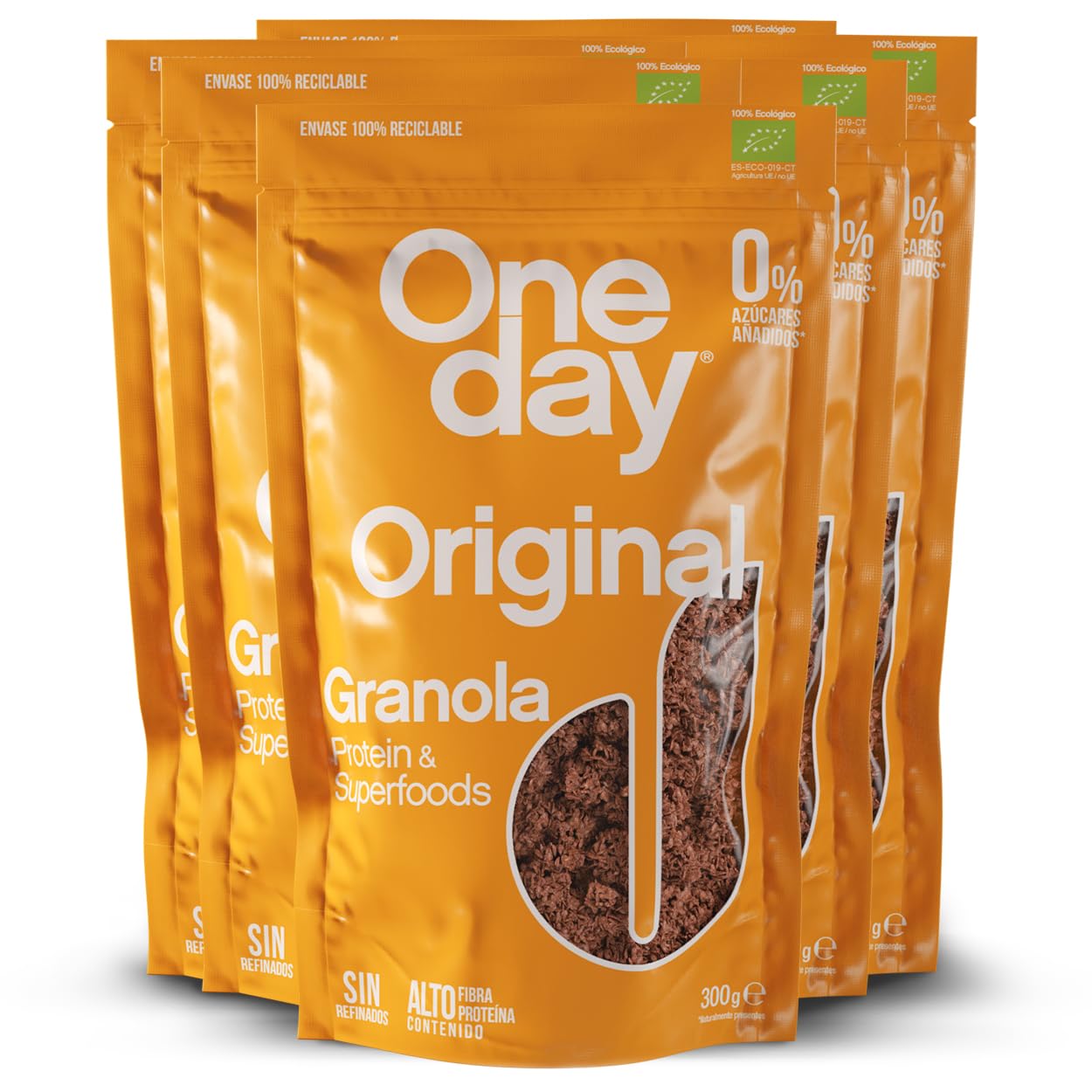 ONE DAY Granola Ecologica, Sin Azucares Añadidos, Alto en Proteína con Superfoods, Altro en Fibra, Pack 6 x 300g (Original, Pack 6 unidades) - 1