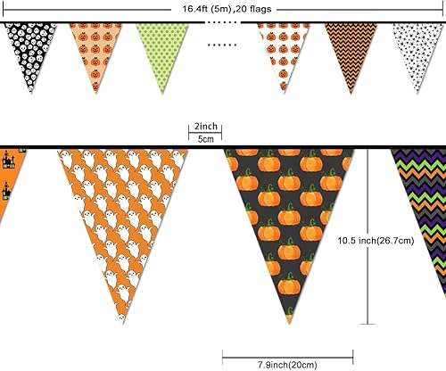 Miniatura 6 de Banderín de tela para decoración interior y exterior de Halloween, banderas triangulares, letrero de calabaza, divertida guirnalda de banderines