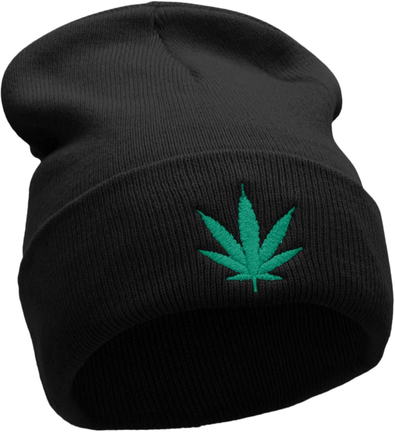 Marijuana Leaf Embroidered 12 inch Acrylic Cuffed Long Beanie