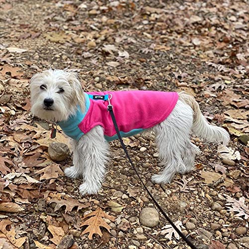 Image of Gooby Half Stretch Fleece Vest Dog Sweater, Peach, Medium | Soft warm fleece; Stretch fleece bottom; Two-tone colors; Back D-ring for short walks