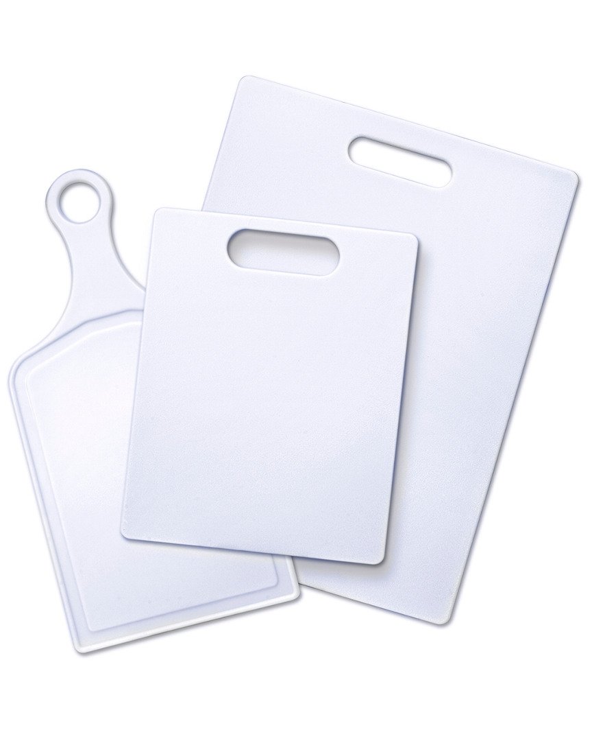Farberware 3-teiliges Kunststoff-Schneidebrett-Set, spülmaschinenfest, Poly-Schneidebrett für Küche mit Paddel, Charcuteriebrett-Set, Weiß