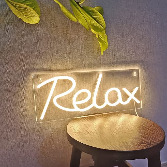 Image of VYNES RELAX LED Neon Signs Light LED Art Decorative Sign - Wall Decor /Table Decor, Home Decor for Wedding Party Kids Room Living Room House Bar Pub Hotel Beach (Warm White) Neon Signs