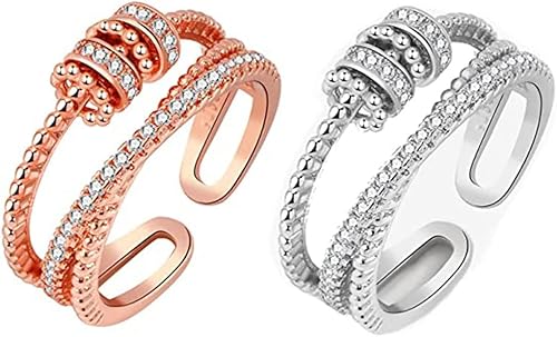 Miniatura 1 de Wosxpgg Threanic - Anillo de triple giro anillo giratorio de circonita Feelief anillo giratorio para la ansiedad con texto en inglés To My Daughter