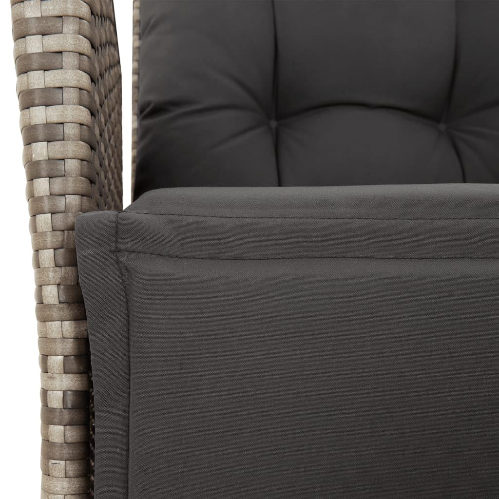 Conjunto de comedor de jardín para terraza con respaldo ajustable y tablero de mesa en color gris de poliratán, incluye cojines y fundas extraíbles