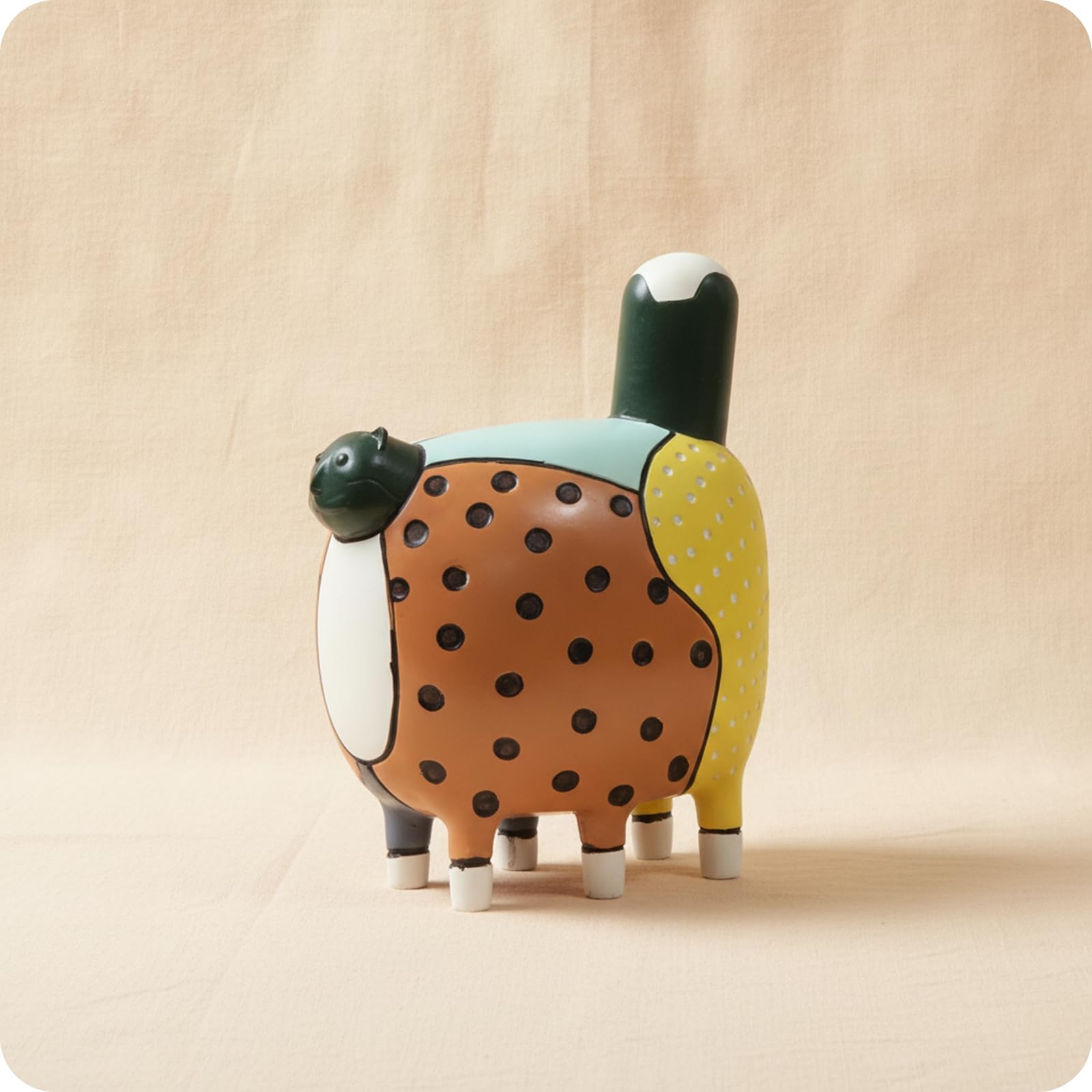 F Fityle Figurita de Gato Decorativa Estatua de Animal Escultura de Gato Adorno de Mesa en Resina con Cuerpo con Motivo de Puntos y Piernas Cortas Blancas