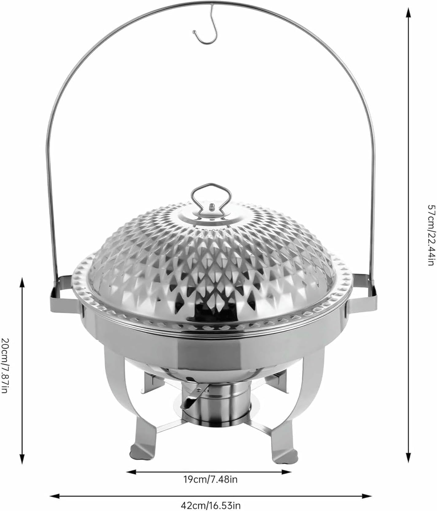 Juego de bufé con calentador de alimentos, calentadores de alimentos redondos dorados con tapa colgante dorada for estufa de comedor, acero inoxidable, calentador de alimentos redondo, acero inoxidabl