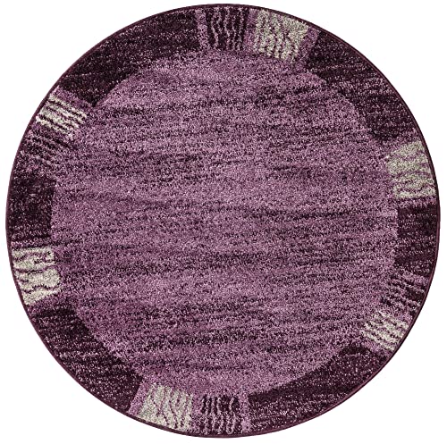 Image of Unique Loom Del Mar Collection Area Rug- Transitional Inspired with Modern Contemporary Design(4' 1 Round, Purple / Beige)