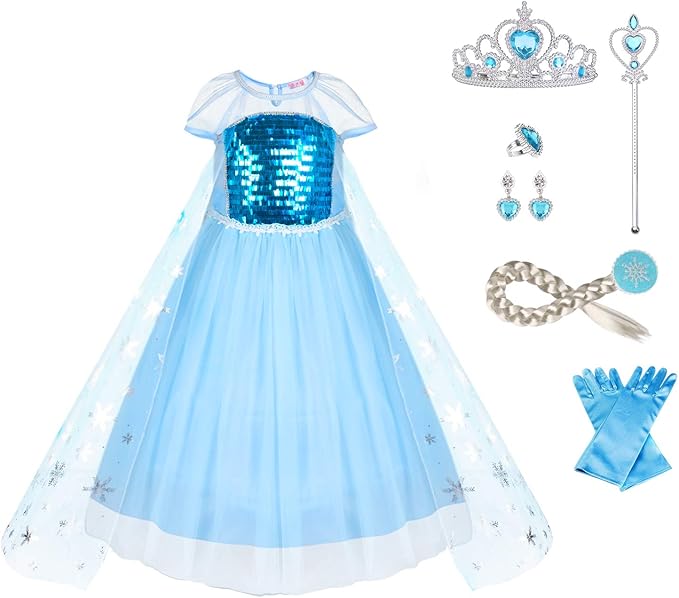 title=URAQT Elsa Costume, Set da Principessa Elsa Corona Bacchetta Guanti Treccia,