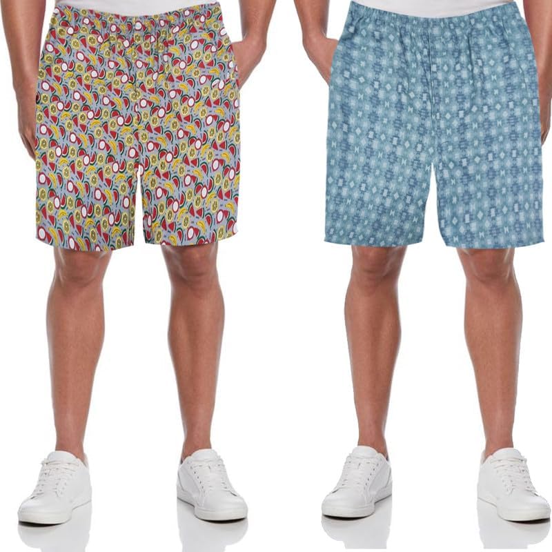 Image of Men's Cotton Shorts Waistband, Zip Fly, 1 Zip Pocket, Back Pockets (Pack of 2)