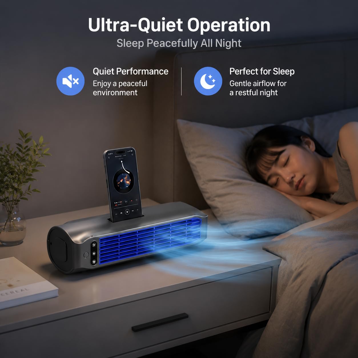 Ventilatore a Torre Portatile Senza Pale, circolatore d'Aria Ricaricabile Wireless con Tecnologia a Flusso Incrociato, Ventilatore Personale Silenzioso a 3 velocità per scrivania/Parete/Piano,Nero