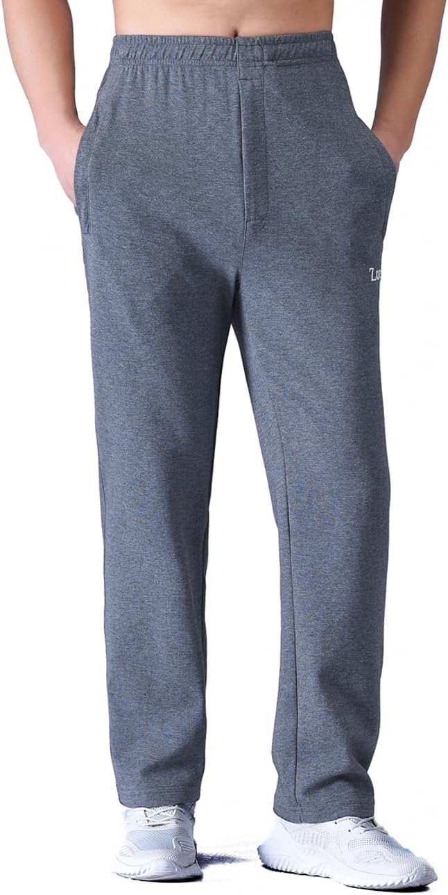 Zoulee Men's Open-Bottom Cotton Track Pants Sweatpants Jogging Pants with Zip Fly - Image 4