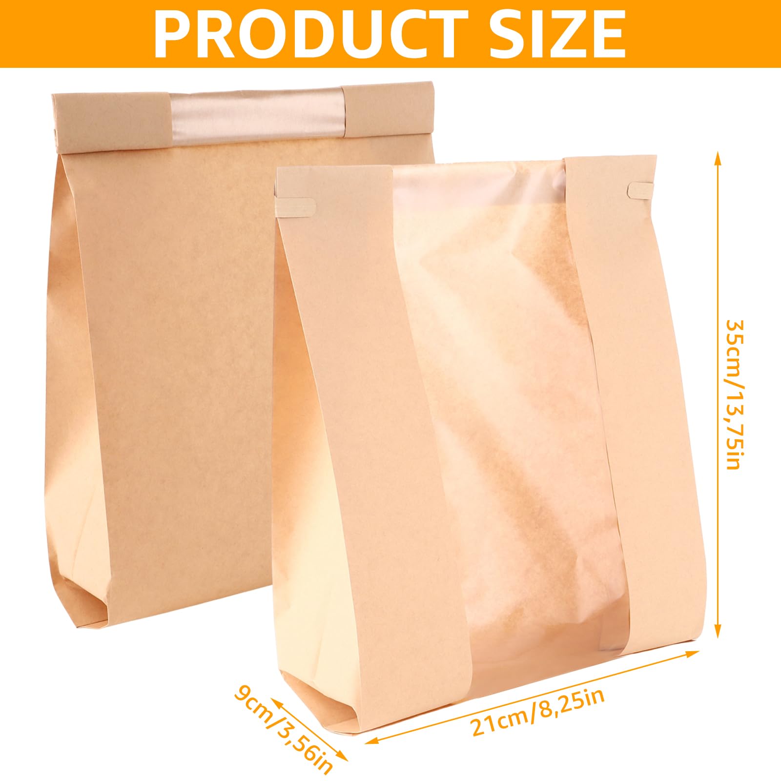 STARVAST Brottüten Papier Groß Bäcker (100er-Pack) - Lebensmittelechte Braune Papiertüten mit Fenster - Papiertüten Braun für Hausgemachtes Brot, Sauerteig, Laib, Kekse, Geschenke - 21 x 9 x 35 cm