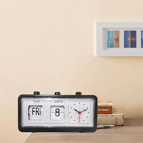 Miniatura 6 de TAMOSH Reloj despertador mecánico novedoso reloj digital de escritorio con calendario, decoración del hogar, decoración retro, negro