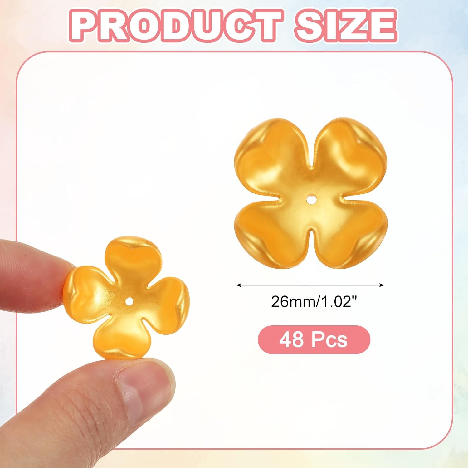 uxcell 48Pcs Flower Bead Caps 26mm/1.02" Flower Pearl Beads Golden image 2