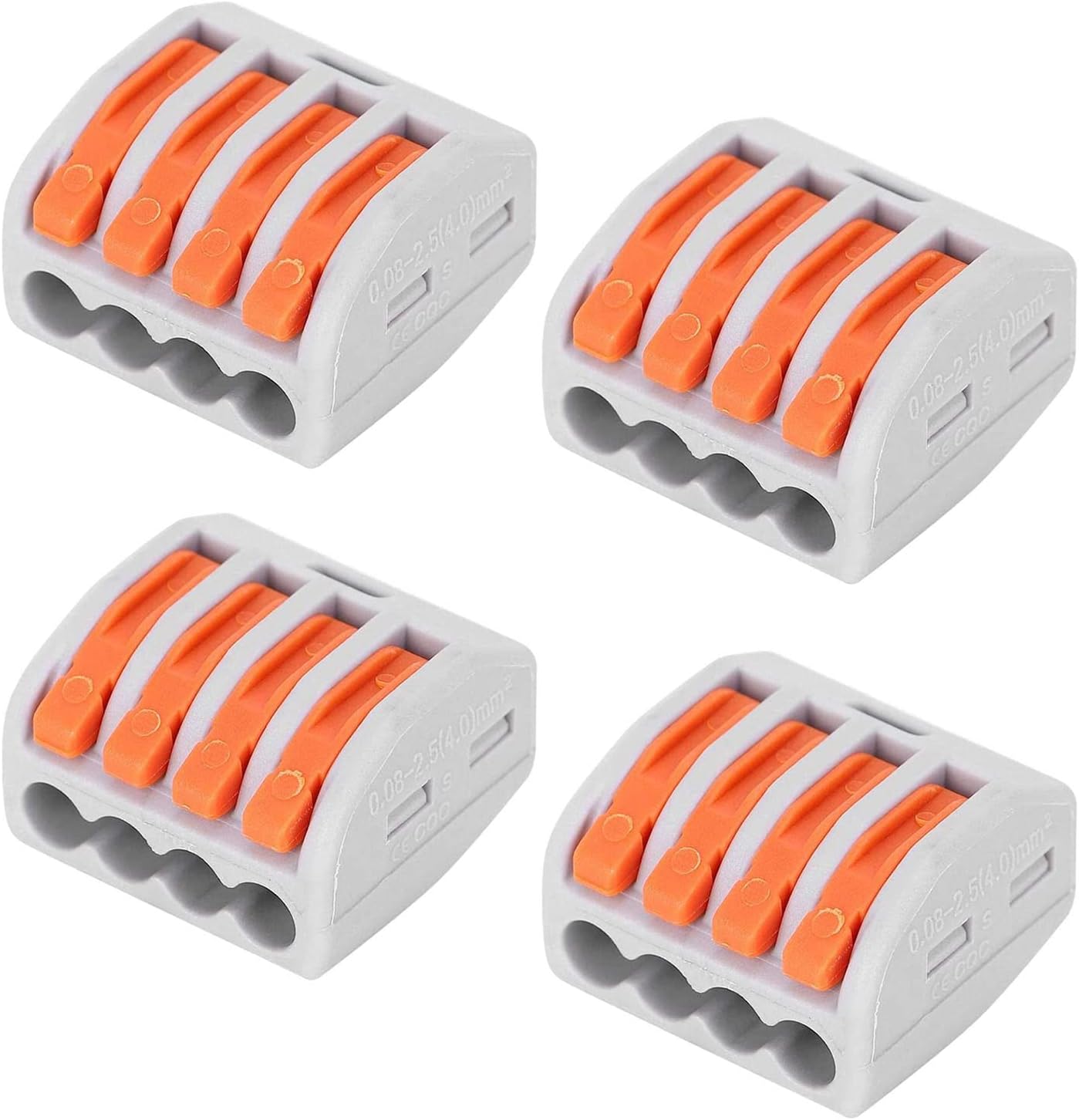 Quick Wiring Connector for AWG 28-12 - Compact Splicing Wire Connectors - 4 Port Mini Wire Connectors (4pcs, 4-Port, Orange)