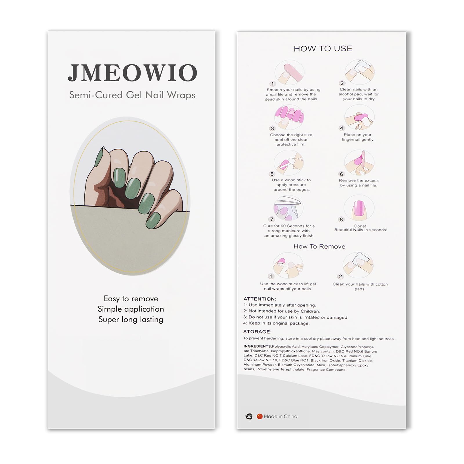 JMEOWIO Naklejki żelowe do paznokci szaro-zielone częściowo utwardzone żelowe paski do paznokci okłady UV/LED paznokcie artystyczne wzornictwo akcesoria dekoracyjne