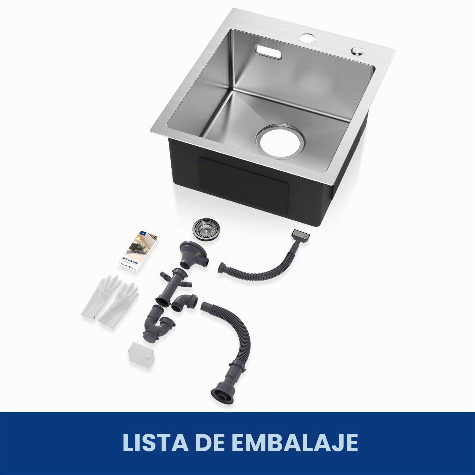 CECIPA Fregadero de Cocina de Acero Inoxidable 40 x 45 cm + Grifo de Cocina Extensible Juego Completo de Fregadero Cuadrado Integrado para Base de Armario 40 cm