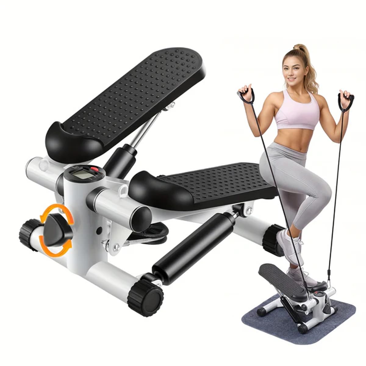 Mini Stepper Exercise Machine Twist Stepper with Resistance Bands Compact Stair Stepper with LCD Monitor Home Workout Fitness Stepper for Full Body Cardio and Strength Training-image-8