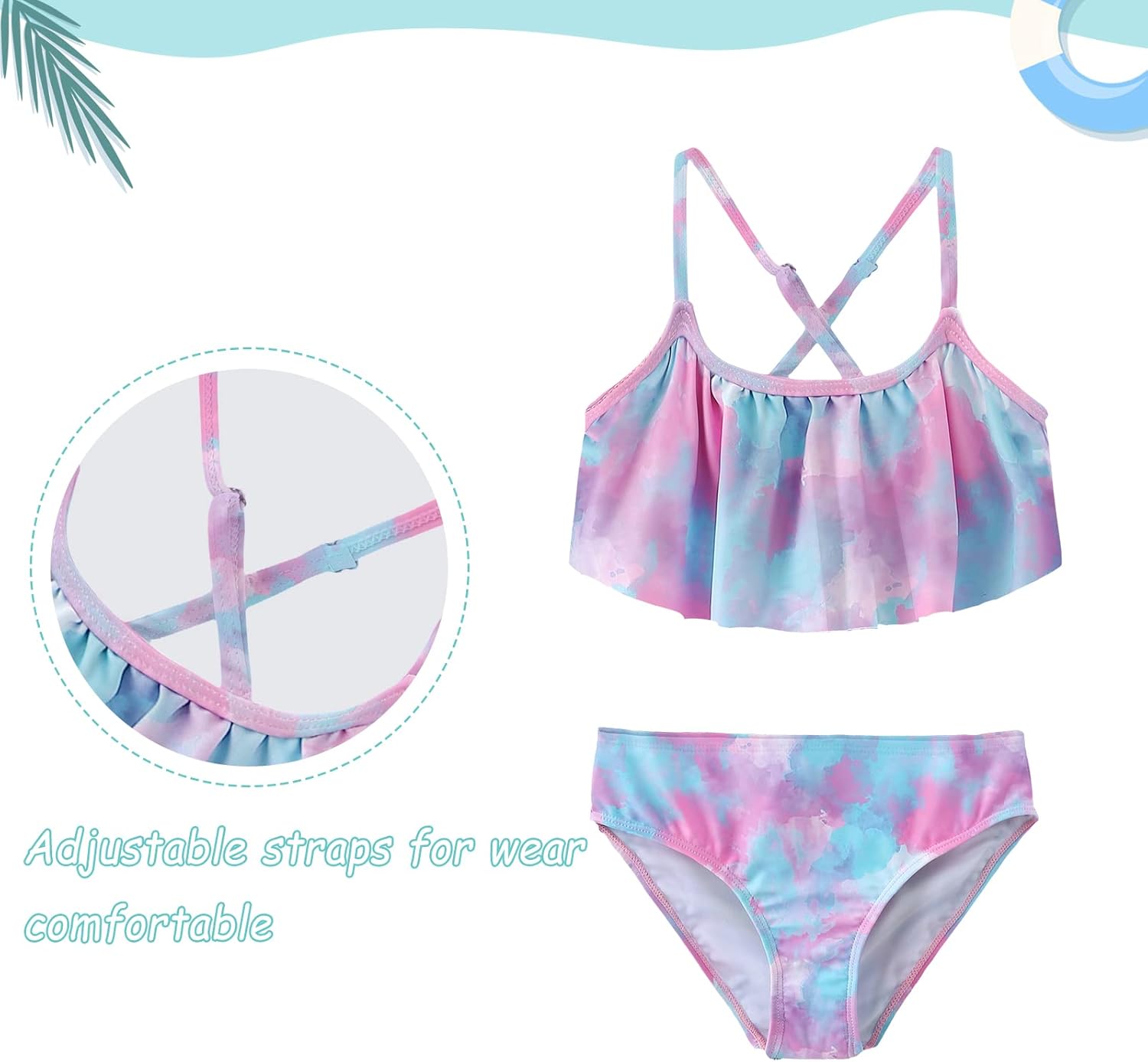 Girls Two Piece Swimsuits Bikini Tie Dye Bathing Suit Hawaiian Swimwear Set for Girls 3-16 Years - Image 3